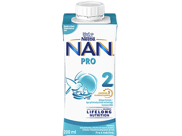 Nestlé NAN PRO 2, drikkeklar tilskudsblanding udelukkende baseret på mælk i 200ml brik til spædbørn fra 6 måneder