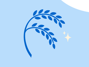 Blue graphic cereal stalk with two sparkles on light-blue background