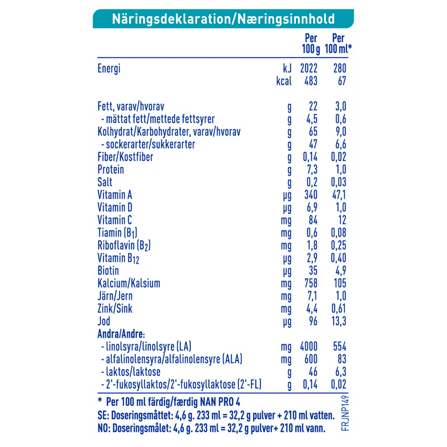 Nestlé NAN PRO 4,  melkedrikk for småbarn 800g boks nutr